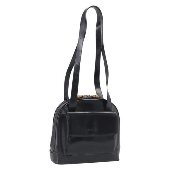 GUCCI Bamboo Tote Bag Patent leather Black Gold 001 3444 1650 Auth 216250