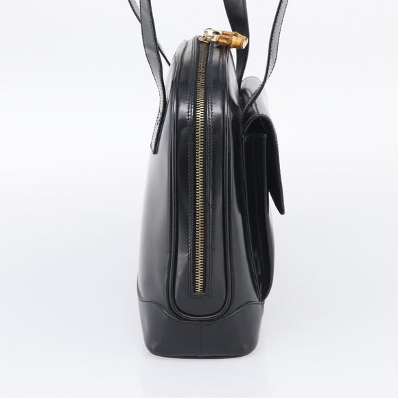 GUCCI Bamboo Tote Bag Patent leather Black Gold 001 3444 1650 Auth 216250