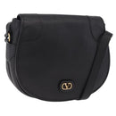 Valentino Shoulder Bag Leather Black Gold Auth 216251A-1
