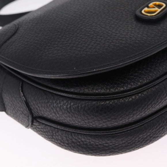 Valentino Shoulder Bag Leather Black Gold Auth 216251A