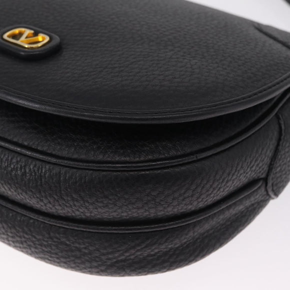Valentino Shoulder Bag Leather Black Gold Auth 216251A