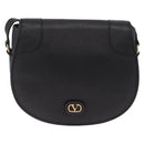 Valentino Shoulder Bag Leather Black Gold Auth 216251A-2