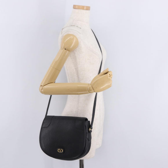 Valentino Shoulder Bag Leather Black Gold Auth 216251A