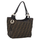 FENDI Zucca Canvas Shoulder Bag Brown Black Auth 216257-1