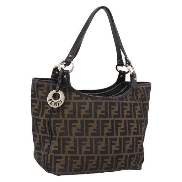 FENDI Zucca Canvas Shoulder Bag Brown Black Auth 216257