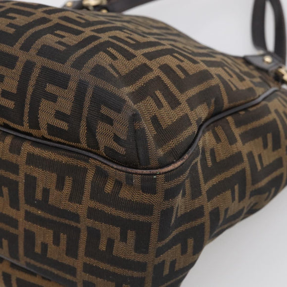 FENDI Zucca Canvas Shoulder Bag Brown Black Auth 216257