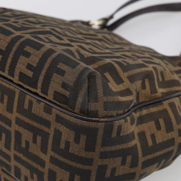 FENDI Zucca Canvas Shoulder Bag Brown Black Auth 216257