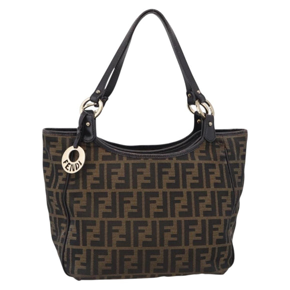 FENDI Zucca Canvas Shoulder Bag Brown Black Auth 216257