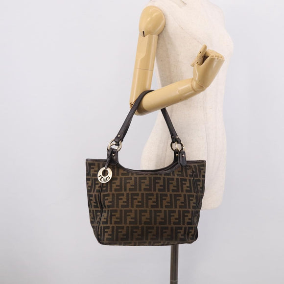 FENDI Zucca Canvas Shoulder Bag Brown Black Auth 216257