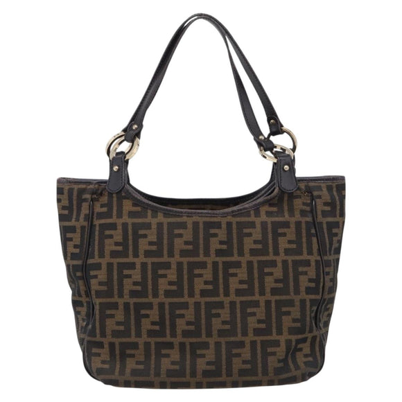 FENDI Zucca Canvas Shoulder Bag Brown Black Auth 216257