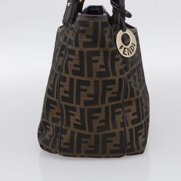 FENDI Zucca Canvas Shoulder Bag Brown Black Auth 216257