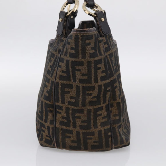 FENDI Zucca Canvas Shoulder Bag Brown Black Auth 216257