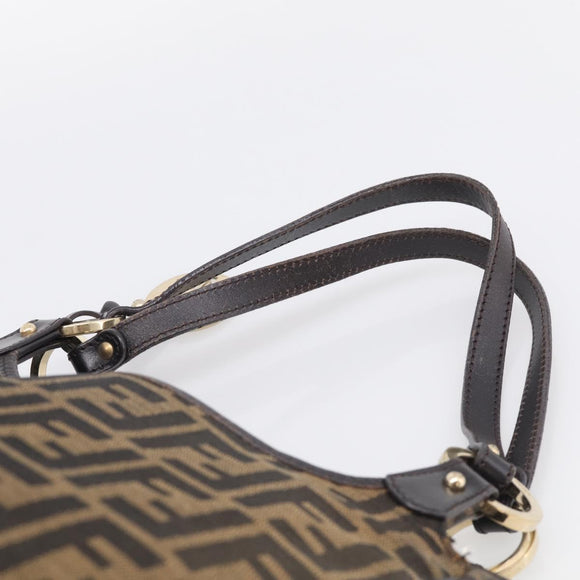 FENDI Zucca Canvas Shoulder Bag Brown Black Auth 216257