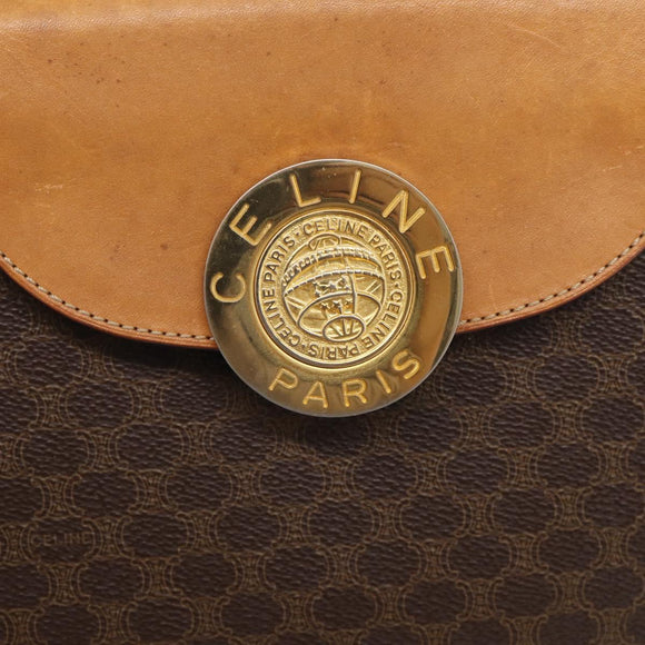 CELINE Macadam Canvas Hand Bag PVC Leather Brown Gold Auth 216265