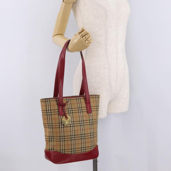 BURBERRY Nova Check Shoulder Bag Canvas Beige Gold Auth 216286A