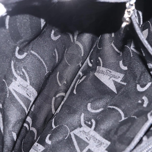 Salvatore Ferragamo Vala Tote Bag Canvas Black Silver Auth 216287A