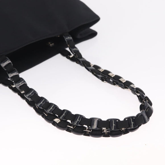 Salvatore Ferragamo Vala Tote Bag Canvas Black Silver Auth 216287A
