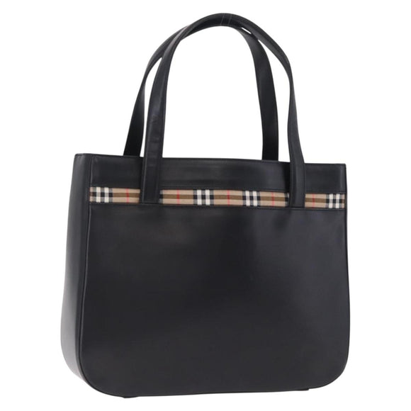 Burberrys Tote Bag Leather Black Silver Auth 216296A