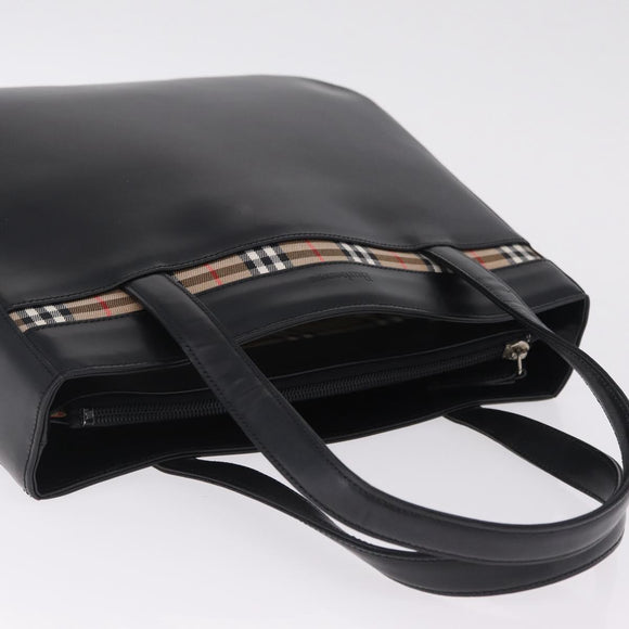 Burberrys Tote Bag Leather Black Silver Auth 216296A