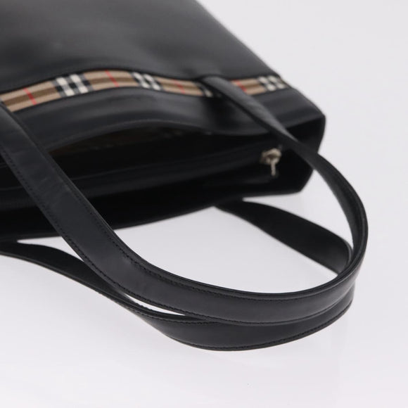 Burberrys Tote Bag Leather Black Silver Auth 216296A