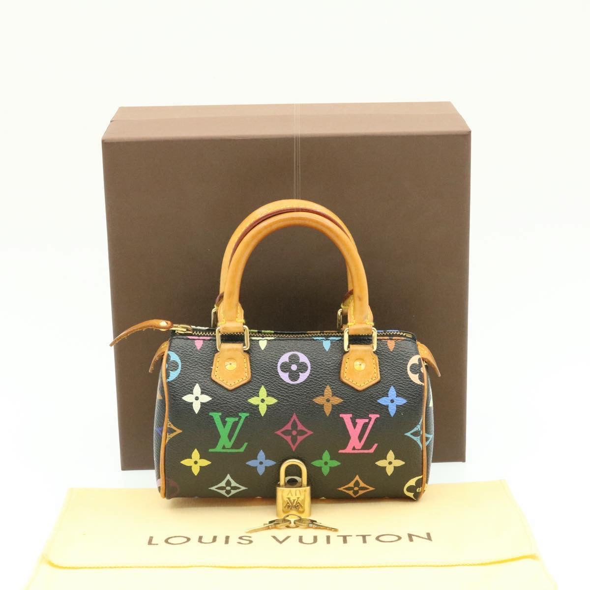 LOUIS VUITTON Monogram Multicolor Mini Speedy Hand Bag Black M92644 Auth 25204A