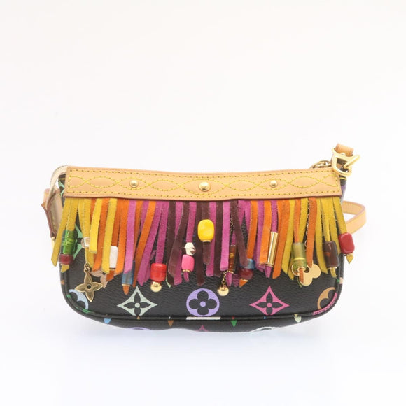 LOUIS VUITTON Monogram Multicolor Bucket Frange ToteBag Black M40110 Auth 25649S