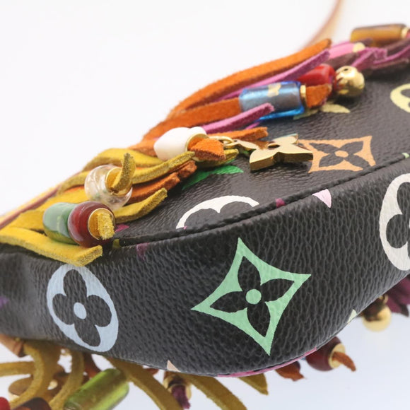 LOUIS VUITTON Monogram Multicolor Bucket Frange ToteBag Black M40110 Auth 25649S