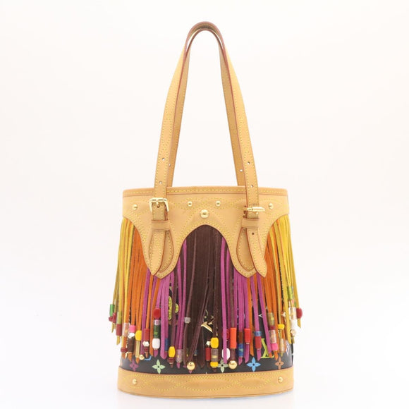 LOUIS VUITTON Monogram Multicolor Bucket Frange ToteBag Black M40110 Auth 25649S