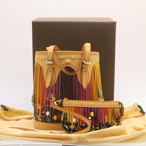 LOUIS VUITTON Monogram Multicolor Bucket Frange ToteBag Black M40110 Auth 25649S