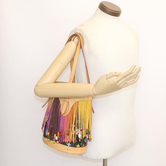 LOUIS VUITTON Monogram Multicolor Bucket Frange ToteBag Black M40110 Auth 25649S
