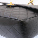 CHANEL Big Matelasse Flap Chain Shoulder Bag Calf Skin Black Gold CC Auth 25984SA-14