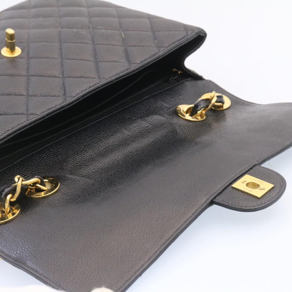 CHANEL Big Matelasse Flap Chain Shoulder Bag Calf Skin Black Gold CC Auth 25984SA