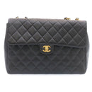 CHANEL Big Matelasse Flap Chain Shoulder Bag Calf Skin Black Gold CC Auth 25984SA-13