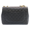 CHANEL Big Matelasse Flap Chain Shoulder Bag Calf Skin Black Gold CC Auth 25984SA-2