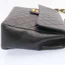 CHANEL Big Matelasse Flap Chain Shoulder Bag Calf Skin Black Gold CC Auth 25984SA-4