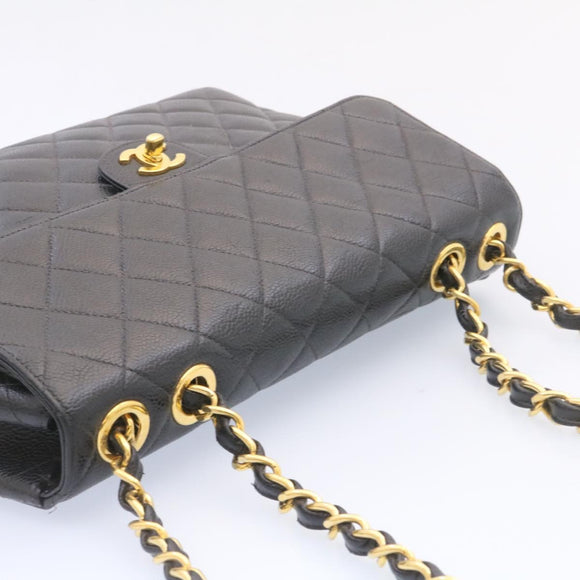 CHANEL Big Matelasse Flap Chain Shoulder Bag Calf Skin Black Gold CC Auth 25984SA
