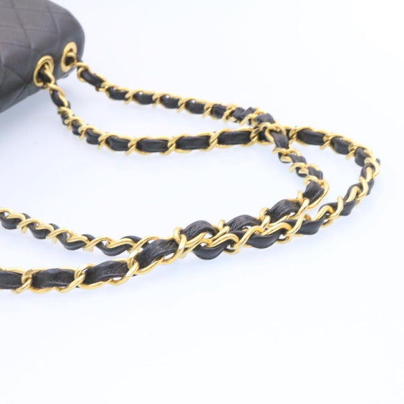 CHANEL Big Matelasse Flap Chain Shoulder Bag Calf Skin Black Gold CC Auth 25984SA
