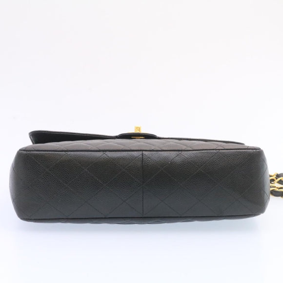 CHANEL Big Matelasse Flap Chain Shoulder Bag Calf Skin Black Gold CC Auth 25984SA
