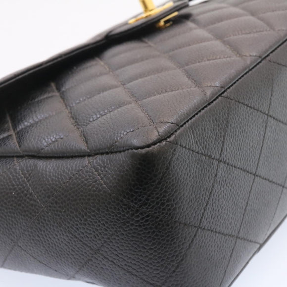 CHANEL Big Matelasse Flap Chain Shoulder Bag Calf Skin Black Gold CC Auth 25984SA