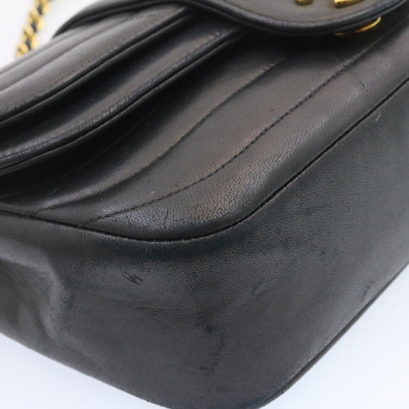 CHANEL Lamb Skin Double Flap Chain Shoulder Bag Black CC Auth 26207AV