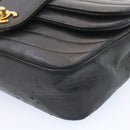 CHANEL Lamb Skin Double Flap Chain Shoulder Bag Black CC Auth 26207AV-16