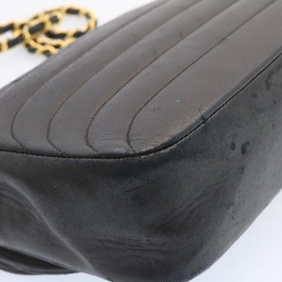 CHANEL Lamb Skin Double Flap Chain Shoulder Bag Black CC Auth 26207AV