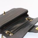 CHANEL Lamb Skin Double Flap Chain Shoulder Bag Black CC Auth 26207AV-8