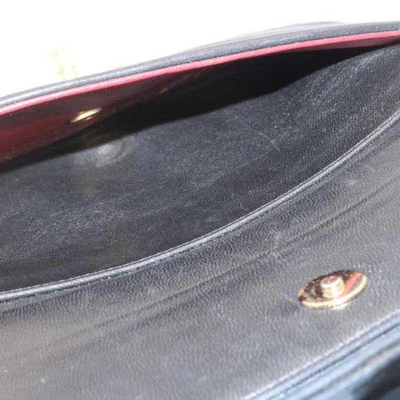 CHANEL Lamb Skin Double Flap Chain Shoulder Bag Black CC Auth 26207AV