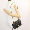 CHANEL Lamb Skin Double Flap Chain Shoulder Bag Black CC Auth 26207AV-26