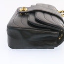 CHANEL Lamb Skin Double Flap Chain Shoulder Bag Black CC Auth 26207AV-4