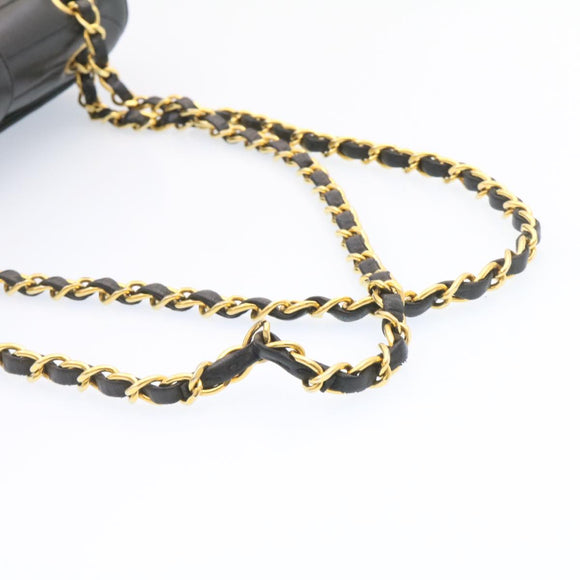 CHANEL Lamb Skin Double Flap Chain Shoulder Bag Black CC Auth 26207AV