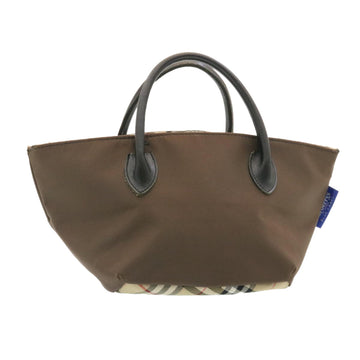 BURBERRY Nova Check Blue Label Hand Bag Nylon Brown Auth 26353