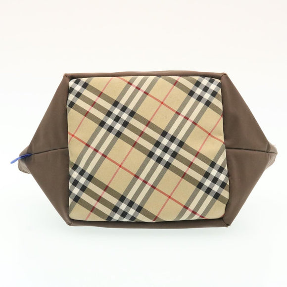 BURBERRY Nova Check Blue Label Hand Bag Nylon Brown Auth 26353