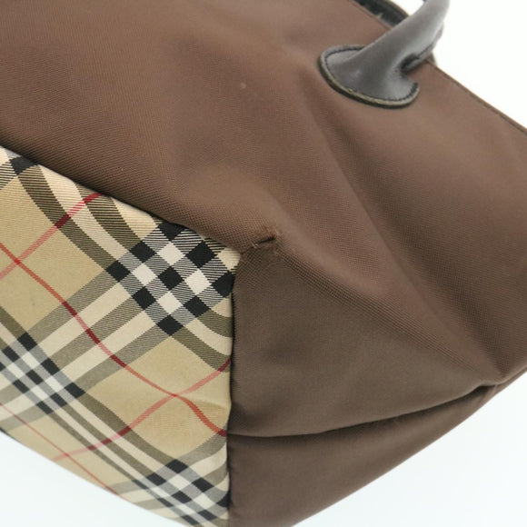 BURBERRY Nova Check Blue Label Hand Bag Nylon Brown Auth 26353